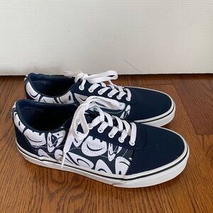 VANS Old Skool Navy White Warped Happy Face Cap Toe Sneakers Youth Size 4Y NEW